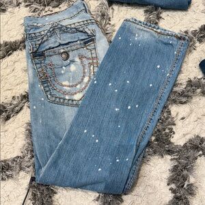 True Religion Men's Light Blue Acid Wash Relaxed Jeans